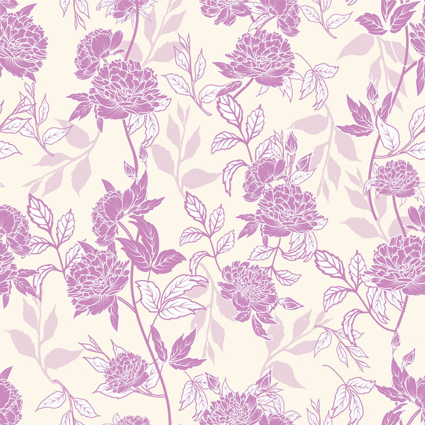 purple peony flower leaf stem purple gradient ivory background design - Vetor, Imagem