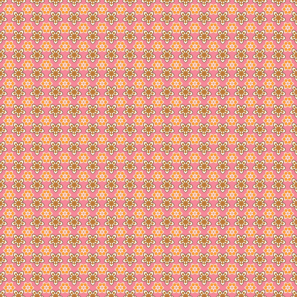 Seamless hand-drawn vector flower pattern in pink, beige and orange colors. - Vector, Image