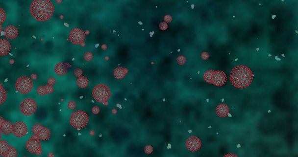 Coronavirus hücreleri COVID-19 bulaşıcı hastalıklar. Hızlı bulaşma hastalık yaydı. Yüksek konsantrasyonda koronavirüs animasyonu. 3B görüntüleme - Fotoğraf, Görsel