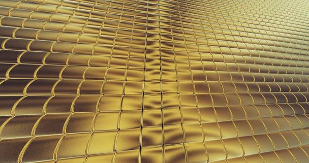 Feuille d'or carreaux texture fond. Surface numérique 3d. Illustration 3D - Photo, image