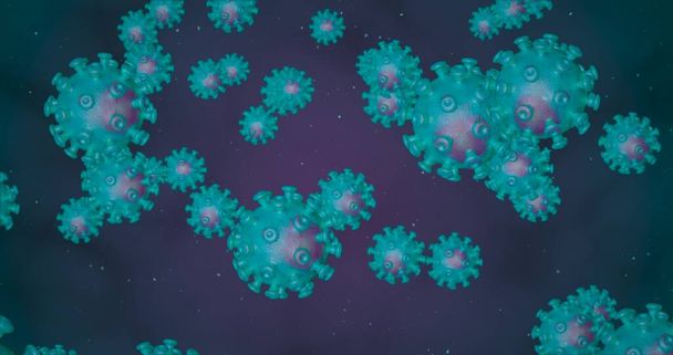 Cellule di coronavirus. Gruppo di virus che causano infezioni respiratorie al microscopio. Illustrazione 3D di rendering Illustrazione 3D - Foto, immagini