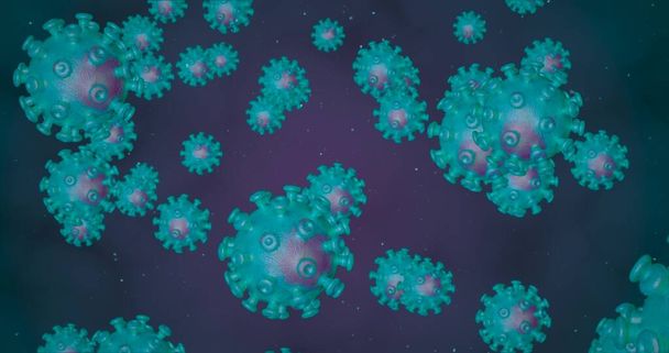 Коронавирусные клетки. Группа вирусов, вызывающих респираторные инфекции под микроскопом. 3D-рендеринг 3D-иллюстрации - Фото, изображение