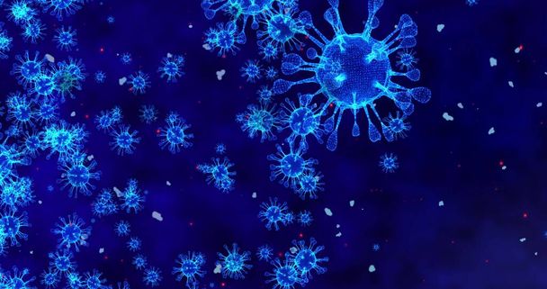 Células del Coronavirus COVID-19 Enfermedad infecciosa. Enfermedad de transmisión rápida. Alta concentración de animación por coronavirus. Representación 3D Ilustración 3D - Foto, Imagen