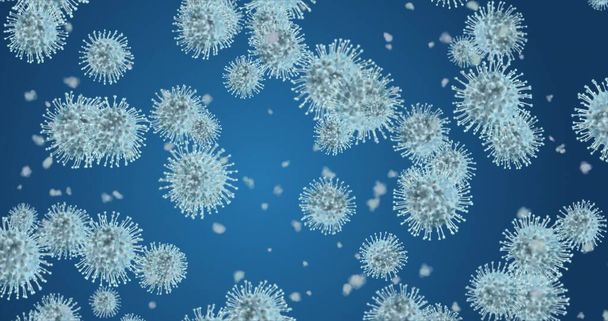 Células del Coronavirus. Grupo de virus que causan infecciones respiratorias bajo el microscopio. Representación 3D Ilustración 3D Ilustración 3D - Foto, imagen