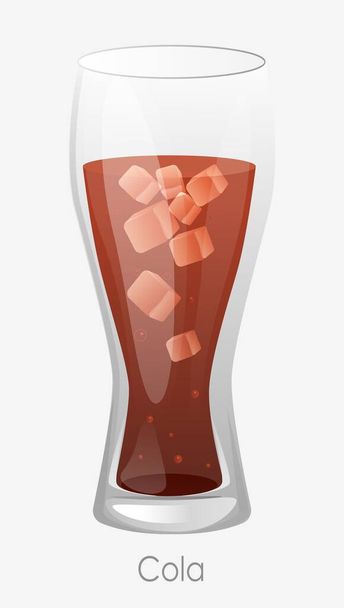 Cola ice glass. Red cola drink high glass highball with ice cubes. - Vector, Image