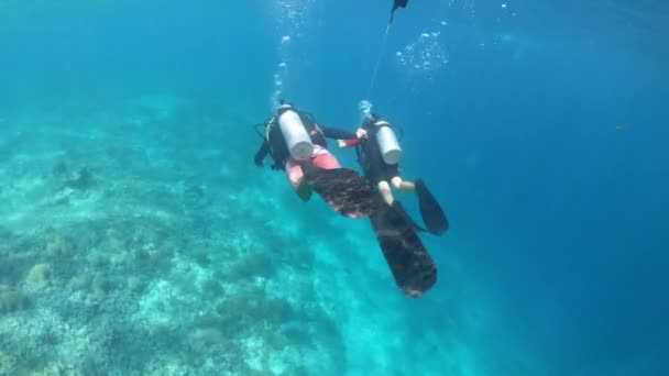 Child girl doing a scuba diving course in Gili Islands a world renown diving near Bali and Lombok Islands Indonesia. - Footage, Video