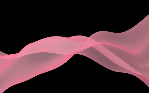 Abstract wave. Scarf. Bright ribbon on black background. Abstract smoke. Raster air background. 3D illustration - Φωτογραφία, εικόνα