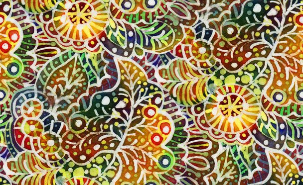 Le motif batik complexe avec la texture du tissu. Modèle sans couture. Illustration dessinée à la main.   - Photo, image