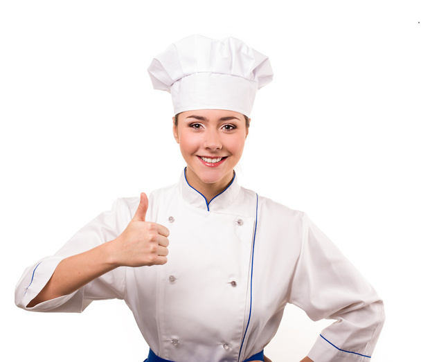 smiley chef in studio. isolated on white - Фото, изображение