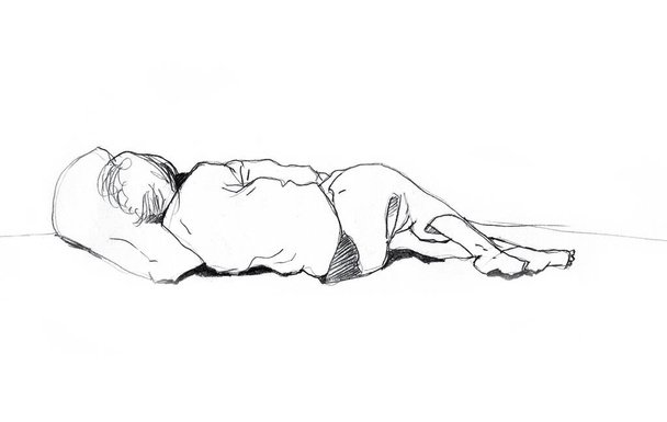 Schizzo disegnato a mano del ragazzo addormentato - Foto, immagini
