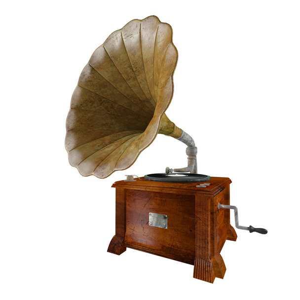 Vintage grammofoon geïsoleerd. groothoek schieten - Foto, afbeelding