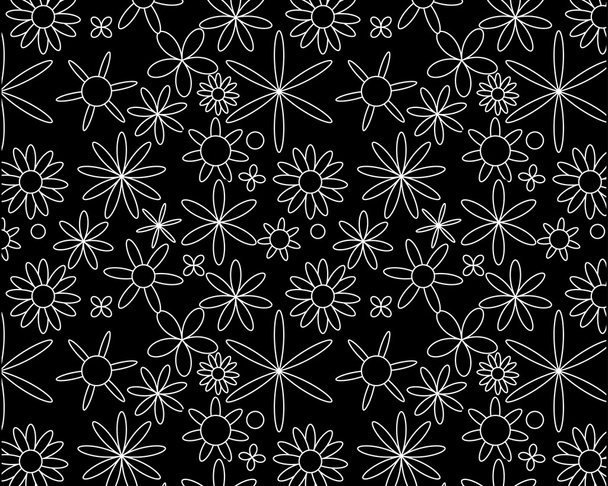 White on black seamless floral pattern - Wektor, obraz