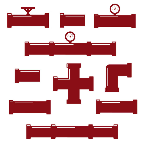 Csőszerelvények vektor ikonok beállítva. Csőipar, építőipari csővezeték - Vektor, kép