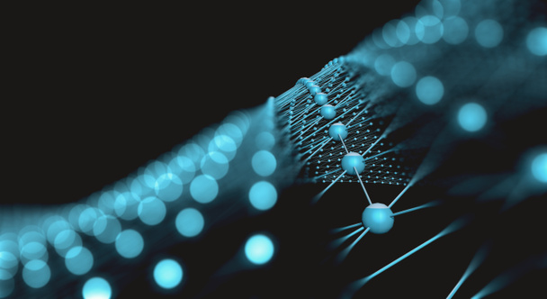 Ağ ve veri ağı sistemi soyut arkaplan, yapı ve bağlantı 3D illüstrasyon. Teknoloji ve bilim konsepti - Fotoğraf, Görsel