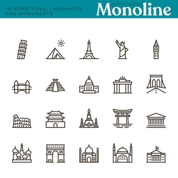International Landmarks and Monuments, Monoline concept. - Photo, Image