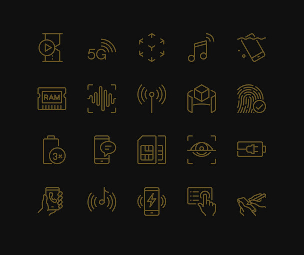 Iconos de especificación de teléfonos inteligentes. Monolina cóncava
 - Foto, Imagen