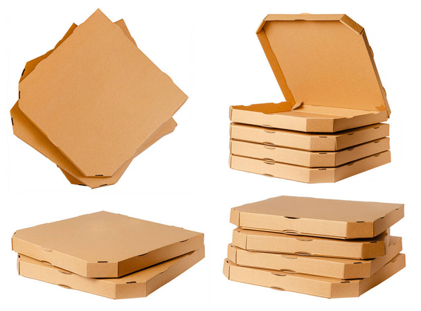 Pizza kartónové krabice sbírka izolované na bílém. - Fotografie, Obrázek