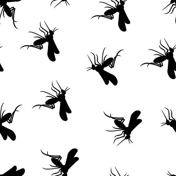 Seamless pattern with mosquitoes silhouettes in black on a white isolated background. Design used in medicine, wallpaper, textiles, mosquito killing fabric, print on a T-shirt, print on clothes.Vector - Vector, Image