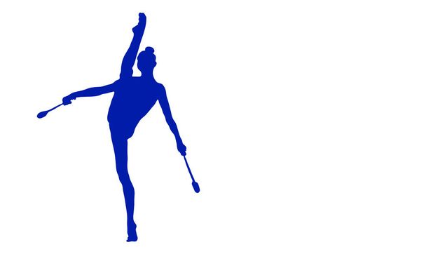 Silueta azul de una chica que se para en una pierna con cordel y una maza Item
 - Vector, Imagen