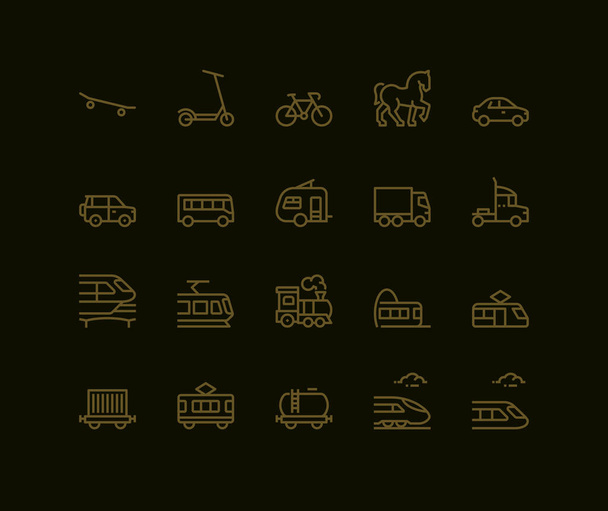 Iconos de Transporte Terrestre, vista lateral, concepto de Monoline. Los iconos fueron creados en una cuadrícula perfecta alineada con 48x48 píxeles, proporcionando un aspecto limpio y nítido. Peso ajustable de la carrera
. - Foto, Imagen
