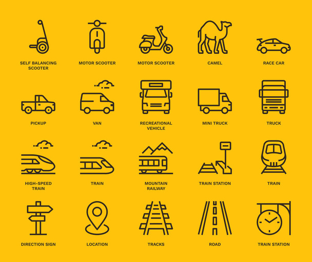 Land Transport Icons, mixed view,  Monoline concept. The icons were created on a 48x48 pixel aligned, perfect grid, providing a clean and crisp appearance. Adjustable stroke weight. - Photo, Image