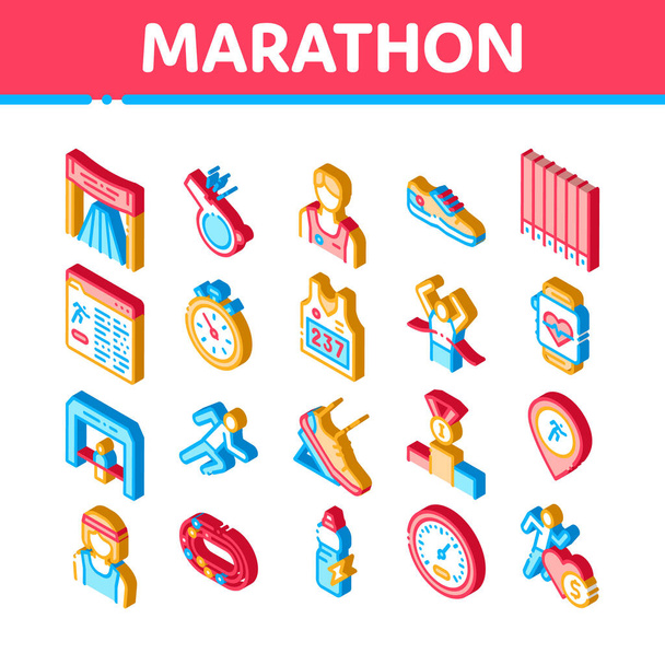 Marathon Elementleri Simgeleri Vektörü Ayarladı. Isome 'lı atlet Siluet Koşu ve Üniforma, Maraton ve Ayakkabı Resimleri için Spor Stadyumu - Vektör, Görsel