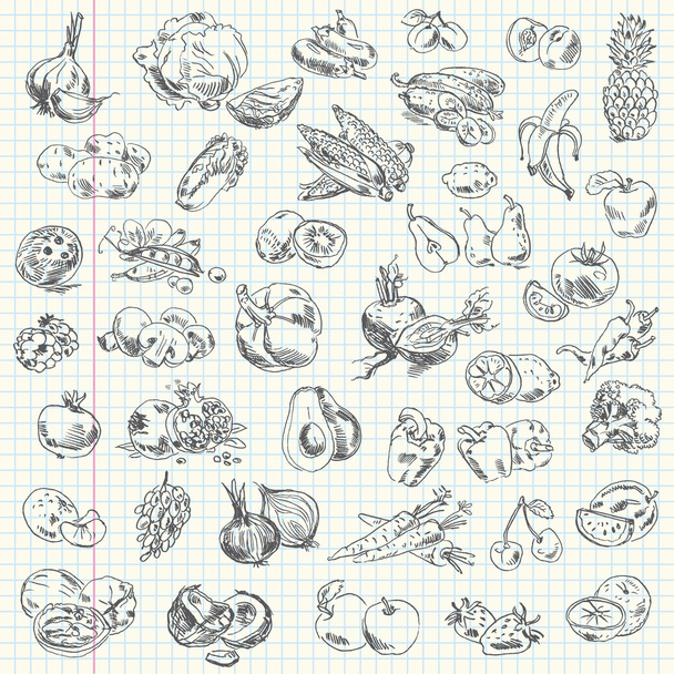 Freehand drawing fruit and vegetables - Διάνυσμα, εικόνα