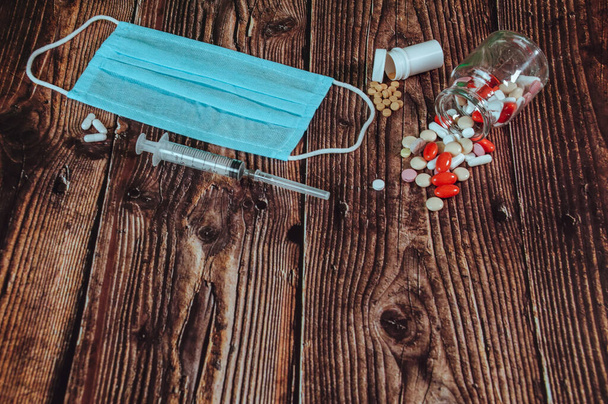 A Lot Of Different Drugs, Pills And Other Medicine On The Wooden Table - Fotografie, Obrázek