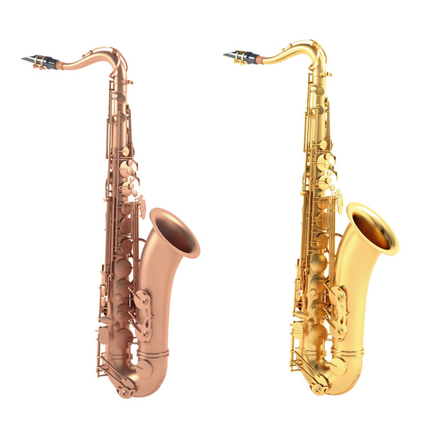 Saxophone doré et vieux cuivre isolé
 - Photo, image