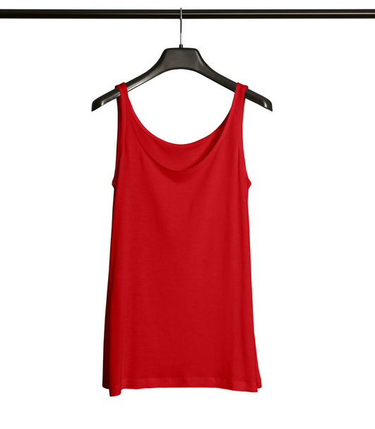 Pasting your graphic to this Front View Women Tank Top Mock Up With Hanger In Flame Scarlet Color and everything will be done. - Photo, Image