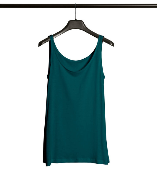Pasting your graphic to this Front View Women Tank Top Mock Up With Hanger In Green Eden Color and everything will be done. - Photo, Image