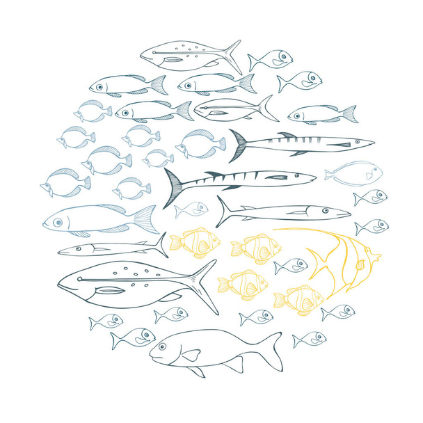 Sea fish. Vector sketch  illustration. - Vector, Image