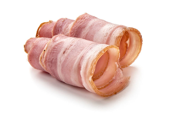 Slices of smoked bacon, isolated on white background. - Photo, Image