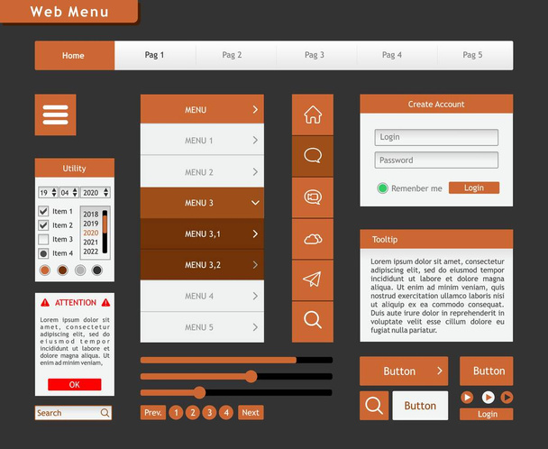 orange layout for a website. All the graphic components to build a spectacular web page - Vektor, obrázek