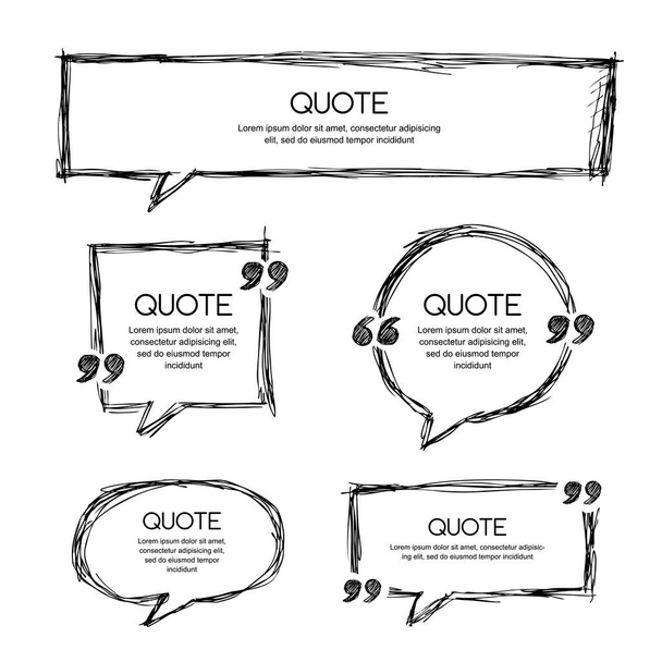 Vector set of quote blank template. Black and white banner background. Hand drawn sketch frames. Blank speech bubbles for text information and print design. - Vector, Image