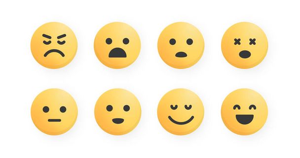 Set von flachen Catroon-Emojis für das Gesicht. Kommentar-Reaktion. Niedliche Emoticon-Vektorsammlung. - Vektor, Bild