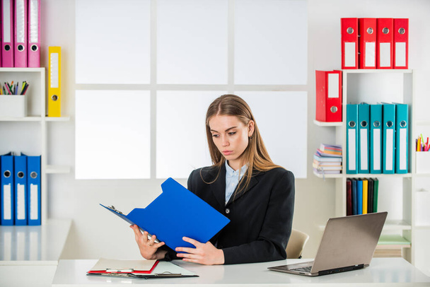 too much work with documents. concept of students life. business success. modern office life. alone in business. businesspeople in office. successful businesswoman at workplace - Zdjęcie, obraz