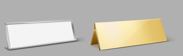 Metal table card holder, empty golden name plate - Vetor, Imagem