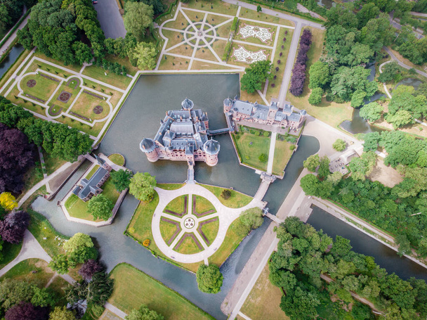 public garden at old historical Castle de Haar Netherlands Utrecht on a bright summer day,Aerial from the castle De Haar in the Netherlands - Photo, Image