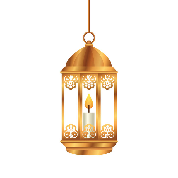 ramadan kareem lantern golden hanging , arab islam culture decoration on white background - Vecteur, image