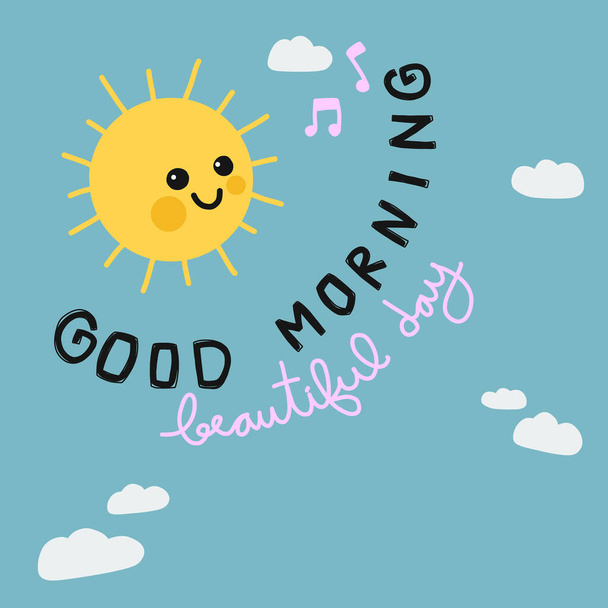 Καλημέρα όμορφη ημέρα ήλιος χαμόγελο κινουμένων σχεδίων doodle διανυσματική απεικόνιση  - Διάνυσμα, εικόνα