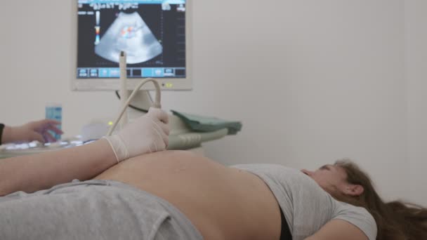 Doktor hamile bir kadın için ultrason cihazı kullanıyor.. - Video, Çekim