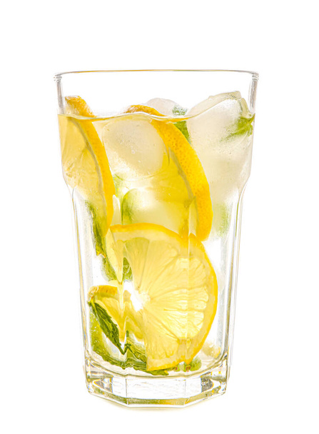 Glass of fresh lemonade on white background - Фото, зображення