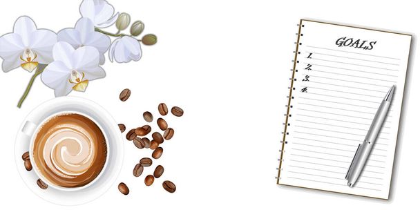 Realistische Vektordarstellung der Kaffeetasse auf weißem Hintergrund - Vektor, Bild