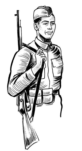 Soldato di guardia. Inchiostro disegno in bianco e nero
 - Foto, immagini
