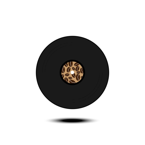Vinilo LP grabar con Coffee bean etiqueta. Disco de larga duración musical negro. Diseño vectorial aislado sobre fondo blanco
. - Vector, Imagen