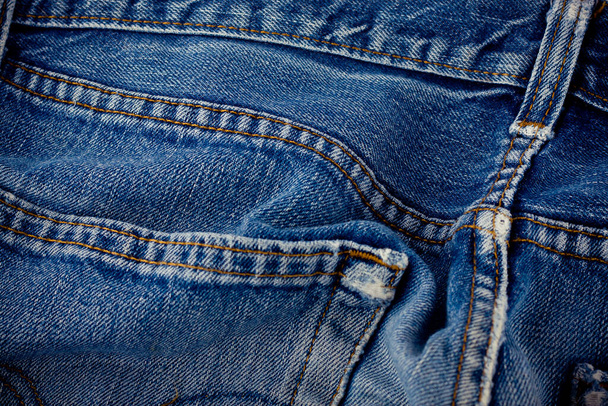 staré modré džíny šev detail látky džínu pro vzor a klasické pozadí zblízka - Fotografie, Obrázek
