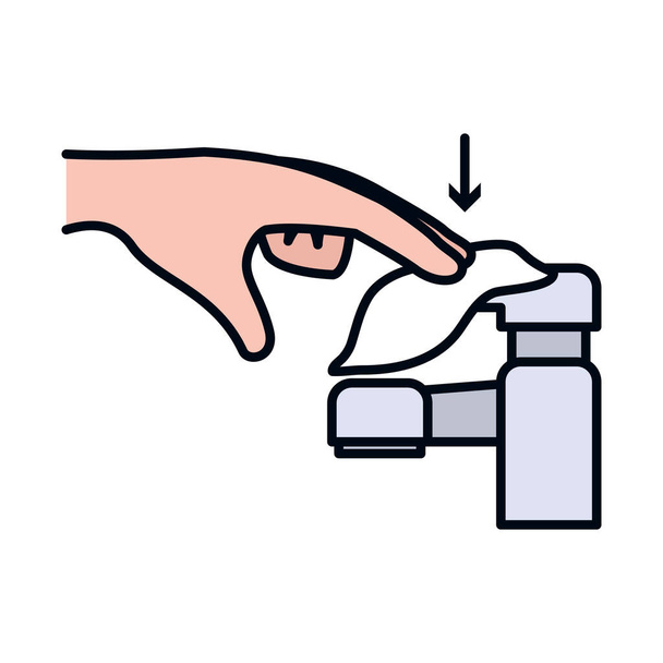 hand cleaning a water faucet icon, line and fill style - Vecteur, image