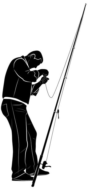 silhouette of fisherman - Vector, Image