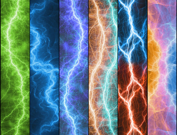 Sarja plasma salama bannerit, energia ja sähkö salama tausta - Valokuva, kuva